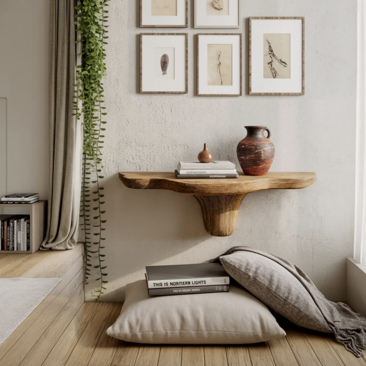 Mycelia Organic Wood Live Edge Mushroom Floating Shelf