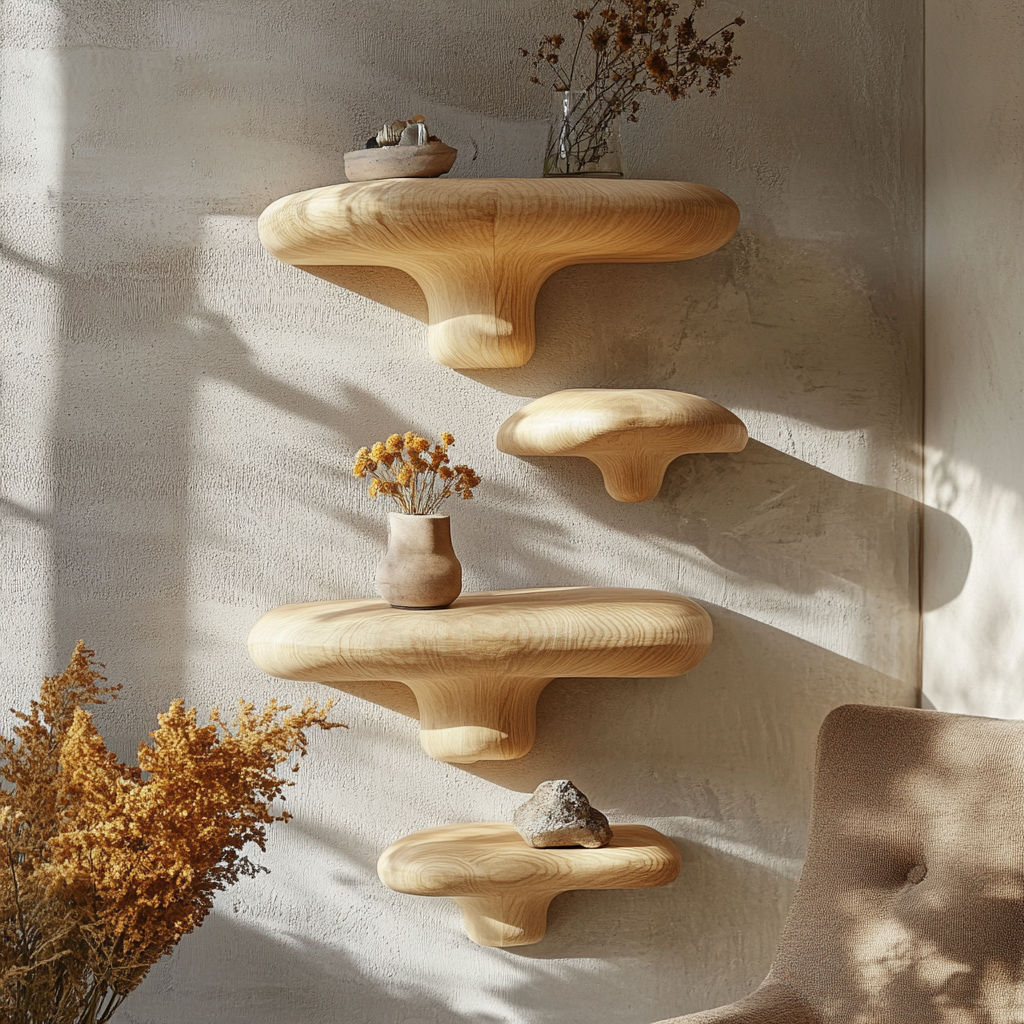 Mycelora Sculpted Solid Wood Mushroom Floating Shelf - Timberustic Floating Shelf