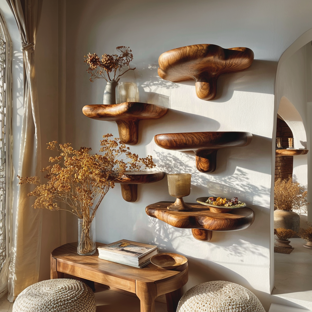 Mycora Hand-Shaped Hardwood Mushroom Floating Shelf - Timberustic Floating Shelf