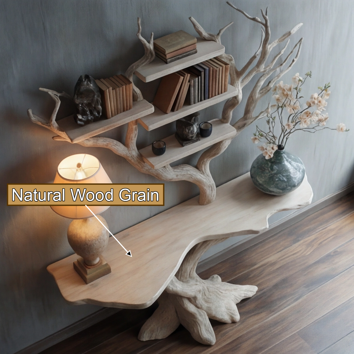 Myrrion Sculpted Solid Wood Console Table with Shelves - Timberustic Console Table with Shelves