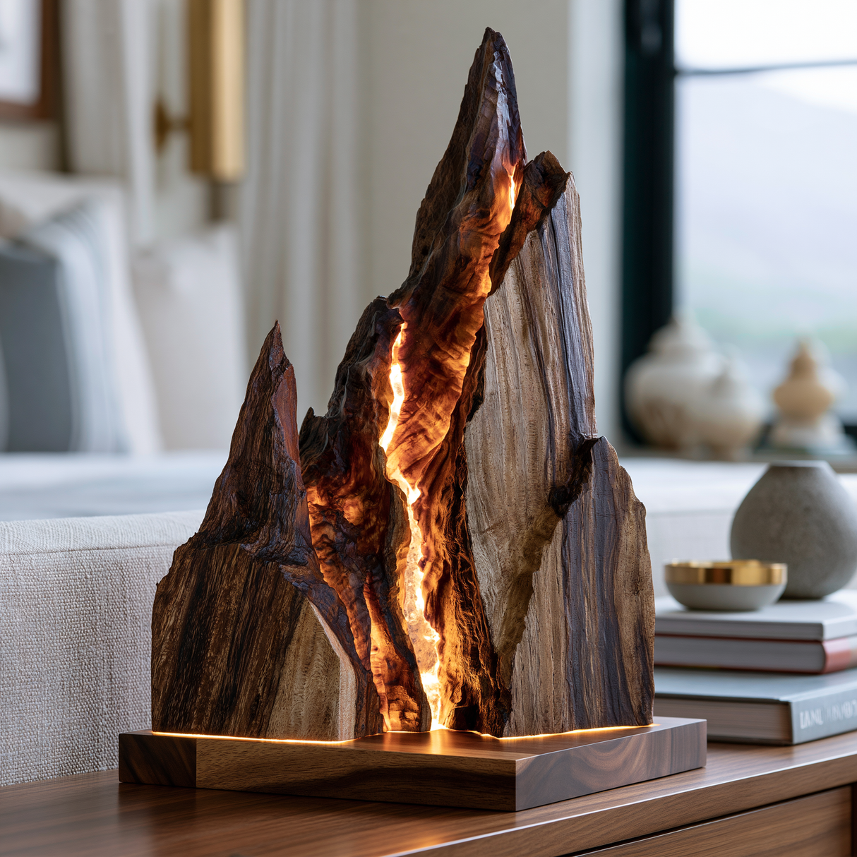Mystralon Sculpted Solid Wood Mountain Table Lamp SPA898935