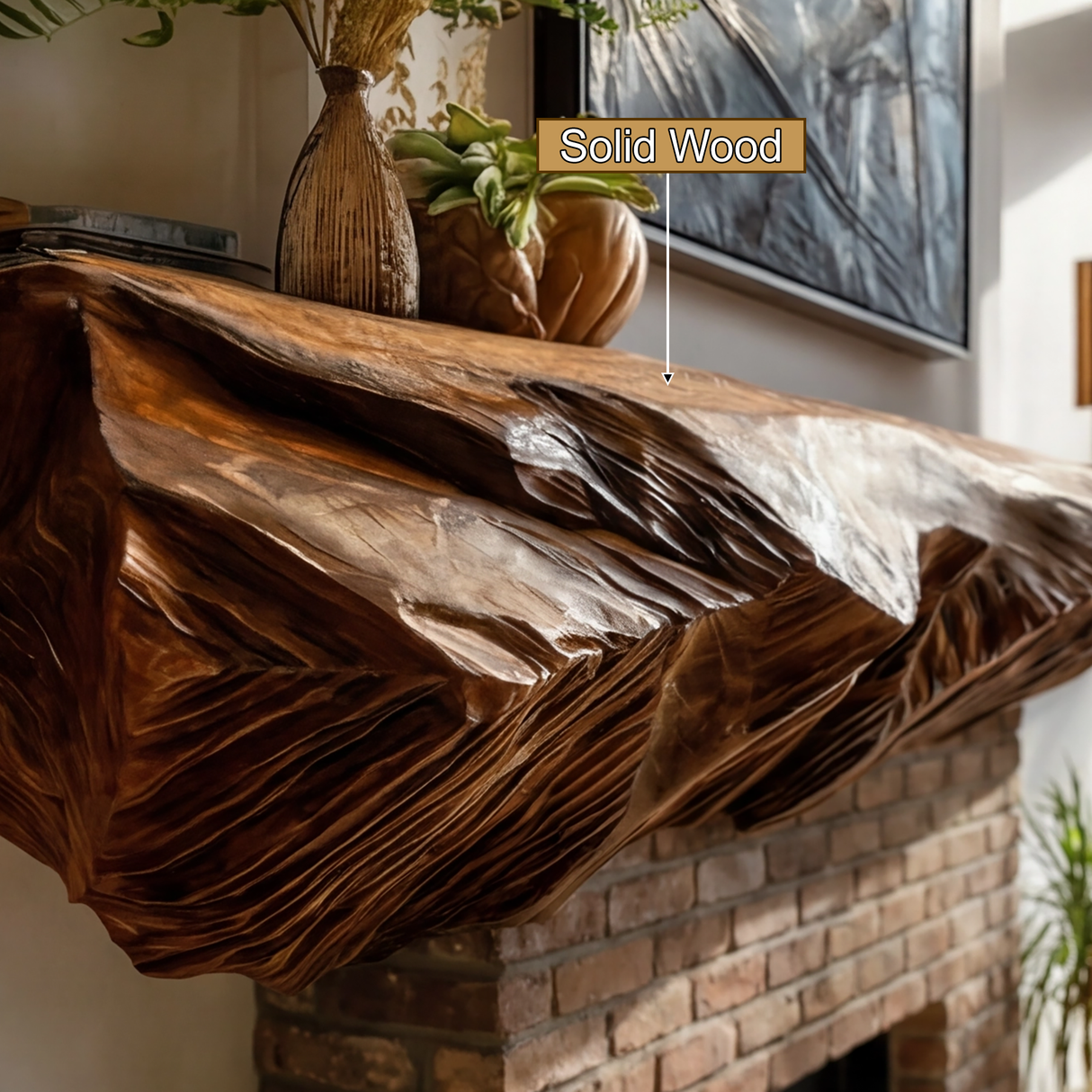 Mystraven Hand-Carved Solid Wood Fireplace Mantel Shelf - Timberustic Fireplace Mantel Shelf