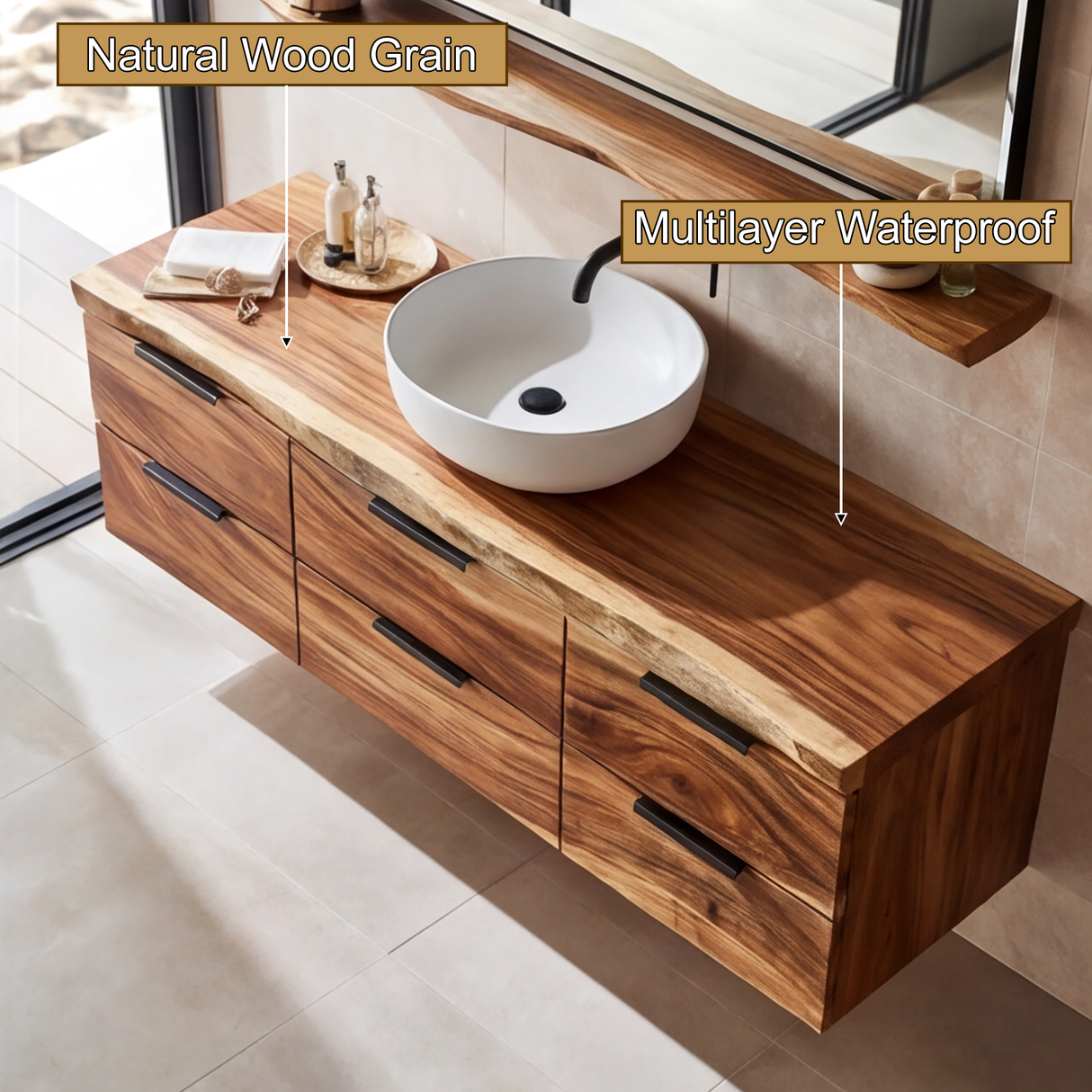 Arvion Live Edge Solid Wood Floating Bathroom Vanity with Drawers SPA245566 - Timberustic Floating Bathroom Vanity With Drawers
