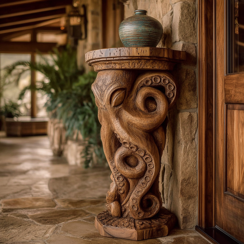 Nautivar Solid Wood Sculpted Pedestal Stand - Timberustic Pedestal Stand