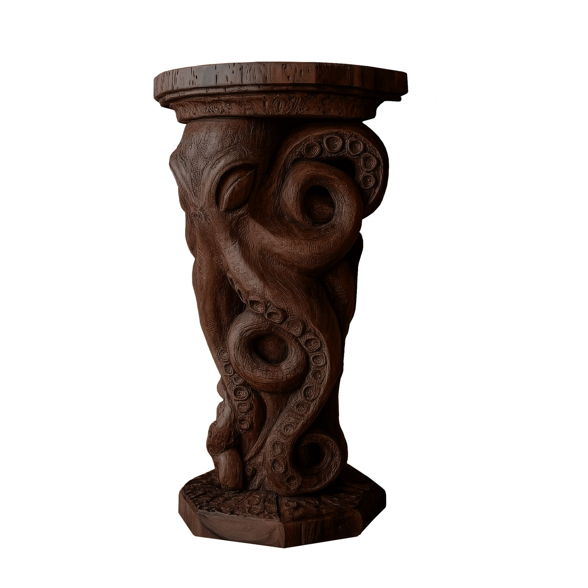 Nautivar Solid Wood Sculpted Pedestal Stand Dark Walnut - Timberustic Pedestal Stand