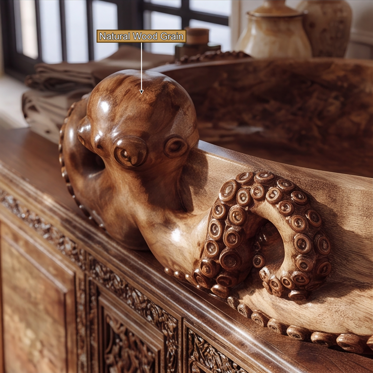 Nautivor Handcrafted Solid Wood Octopus Vessel Sink