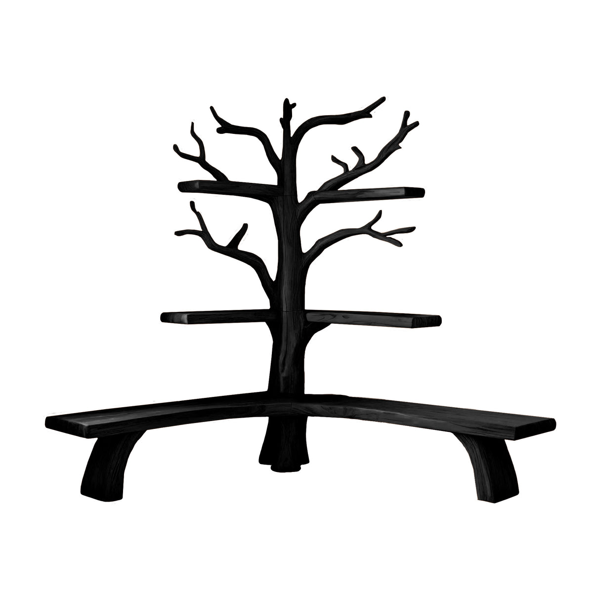 Nerav Live Edge Tree Bookshelf with Bench