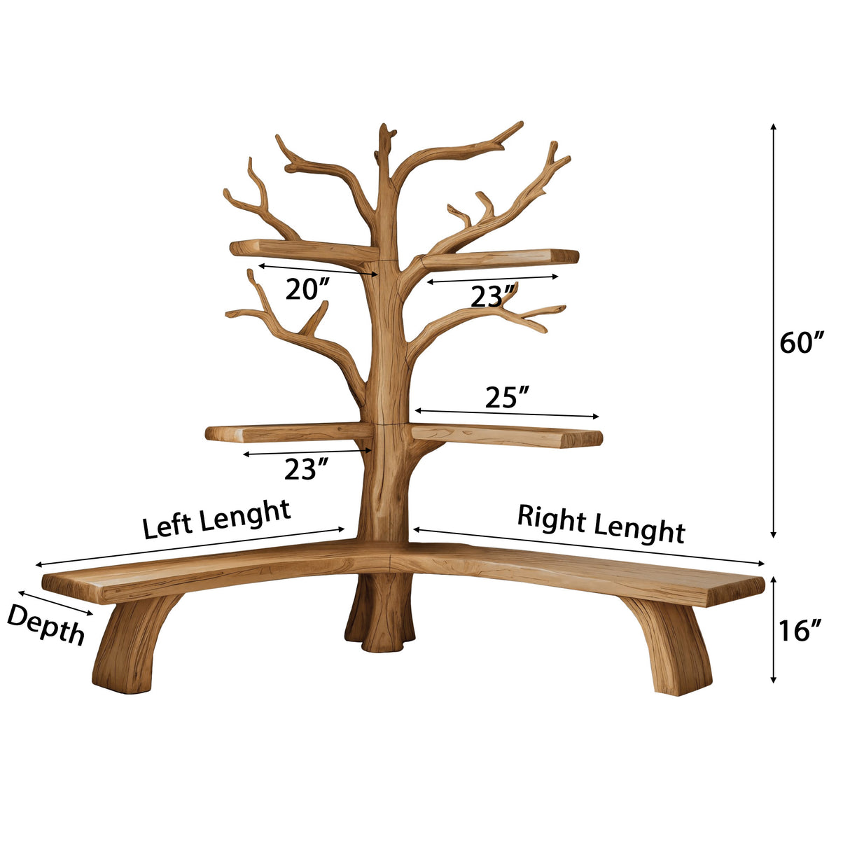 Nerav Live Edge Tree Bookshelf with Bench