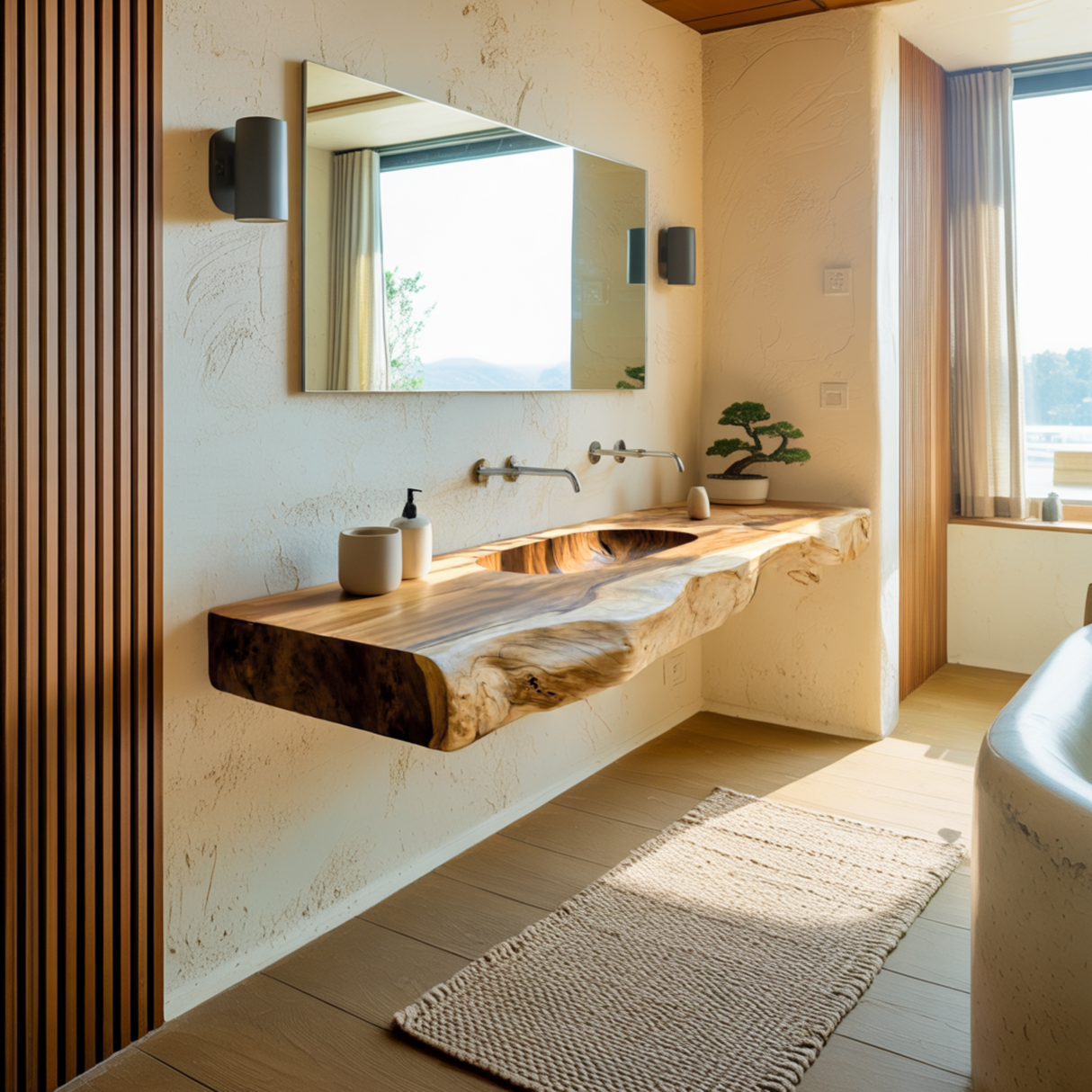 Nerava Live Edge Solid Wood Floating Bathroom Vanity with Integrated Sink - Timberustic Floating Bathroom Vanity with Integrated Sink