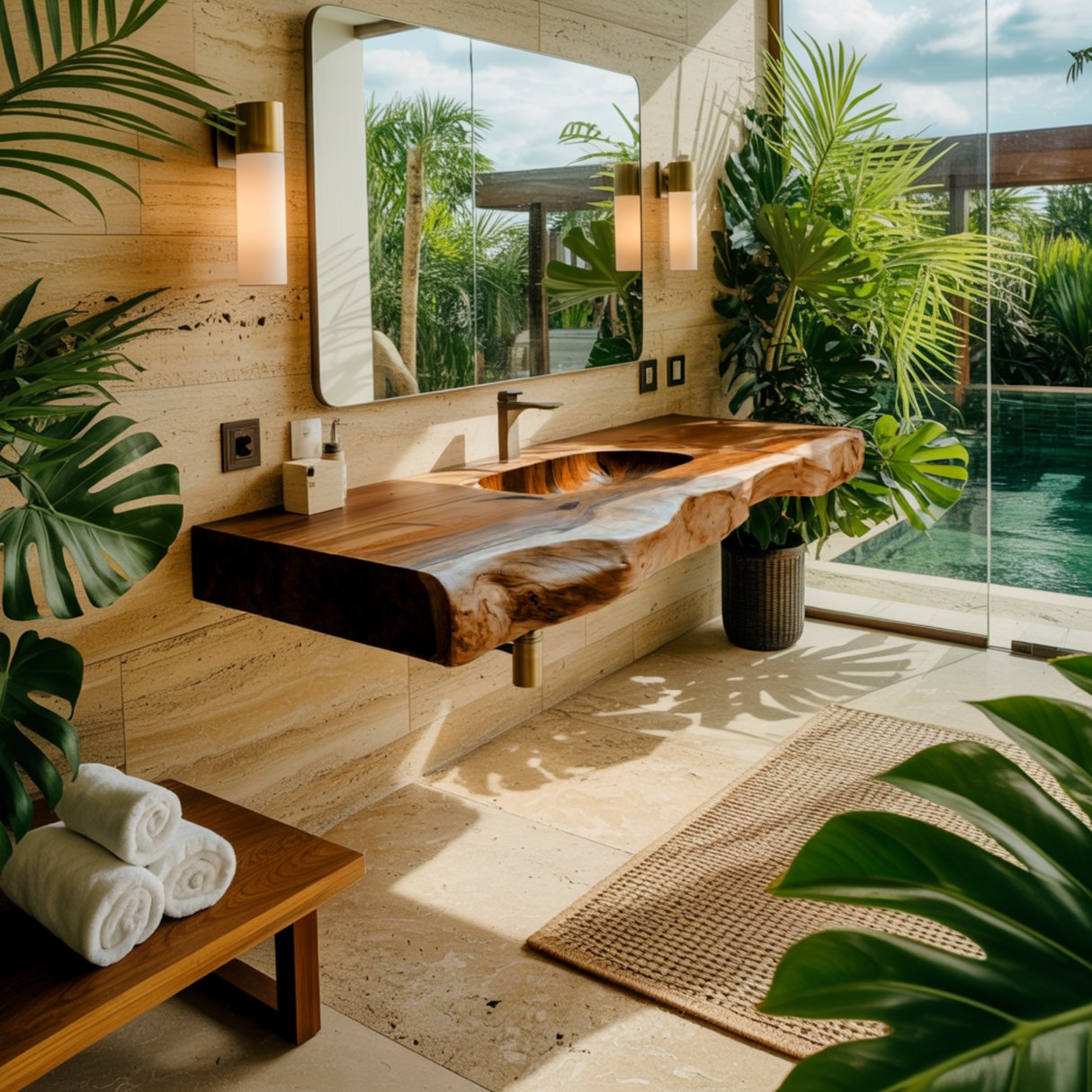 Nerava Live Edge Solid Wood Floating Bathroom Vanity with Integrated Sink - Timberustic Floating Bathroom Vanity with Integrated Sink