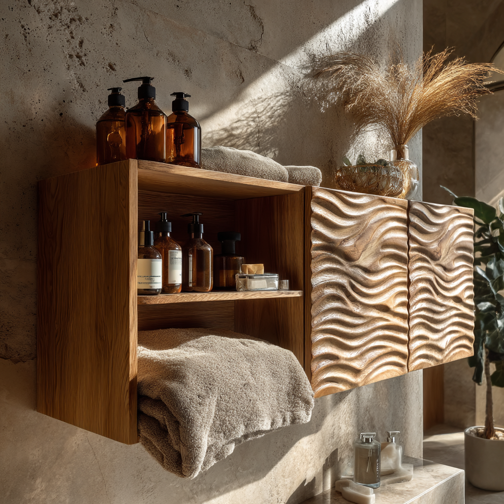 Nerith Sculpted Solid Wood Floating Bathroom Cabinet