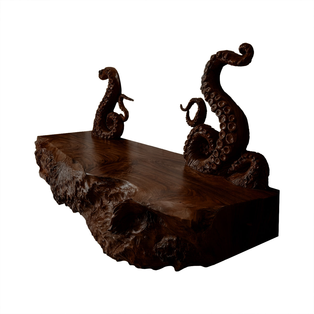 Nerithal Octopus Form Sculpted Solid Wood Floating Bathroom Vanity Dark Walnut - Timberustic Floating Bathroom Vanity