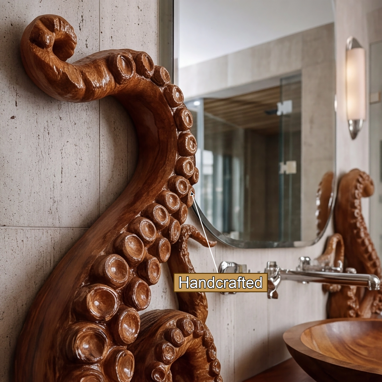 Nerithal Octopus Form Sculpted Solid Wood Floating Bathroom Vanity - Timberustic Floating Bathroom Vanity