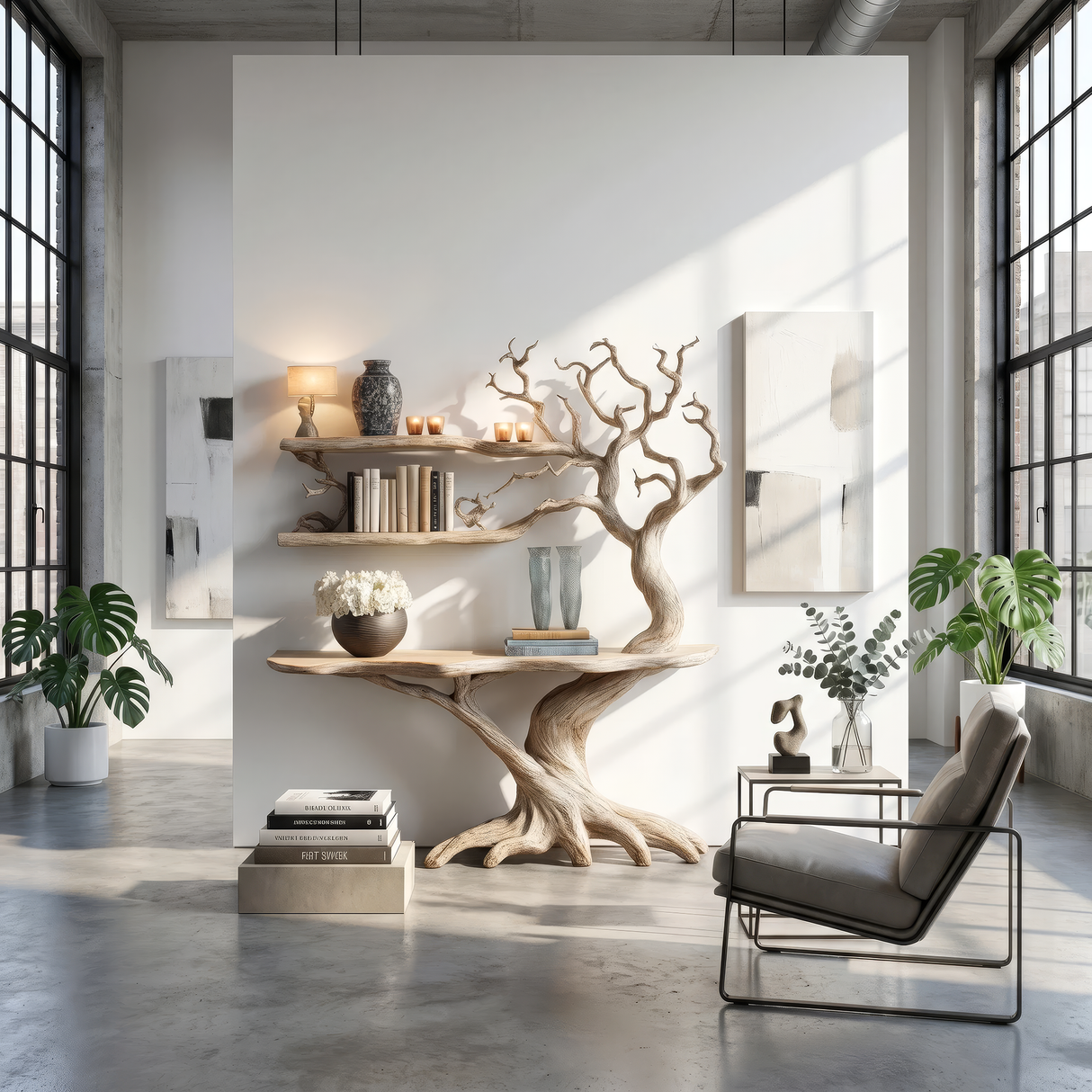 Nerithra Sculpted Solid Wood Console Table with Shelves - Timberustic Console Table with Shelves