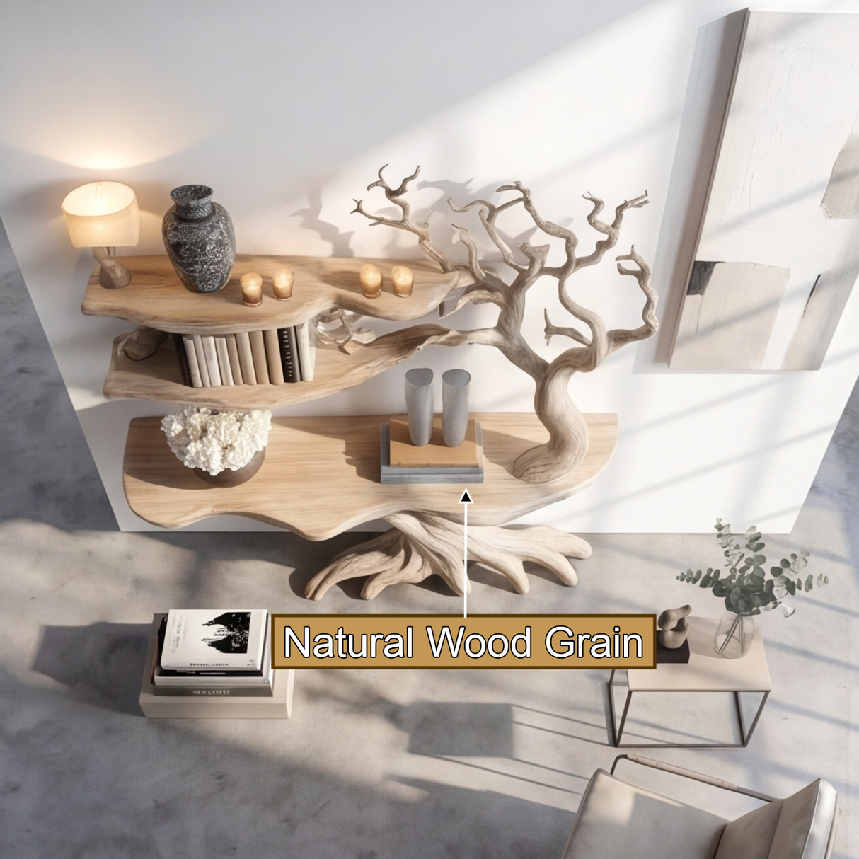 Nerithra Sculpted Solid Wood Console Table with Shelves - Timberustic Console Table with Shelves