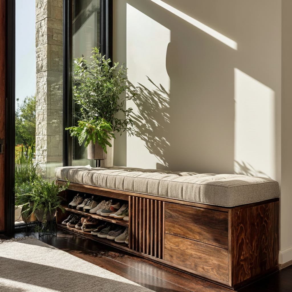 Nerwyn Solid Wood Entryway Bench with Storage - Timberustic Entryway Bench with Storage