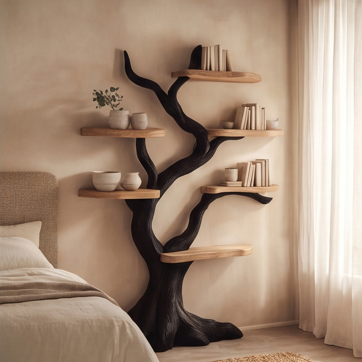 Nightbriar Handcrafted Solid Wood Tree Bookshelf - Timberustic Tree Bookshelf