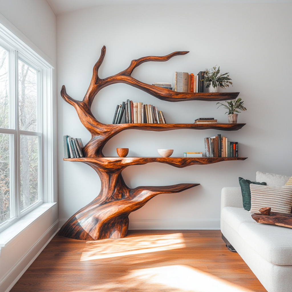 Noctaryn Flow Handcrafted Sculptured Tree Bookshelf