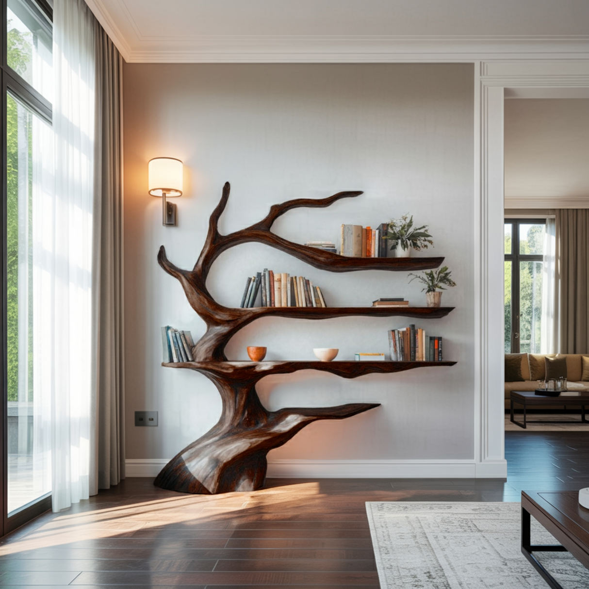 Noctaryn Flow Handcrafted Sculptured Tree Bookshelf - Timberustic Tree Bookshelf