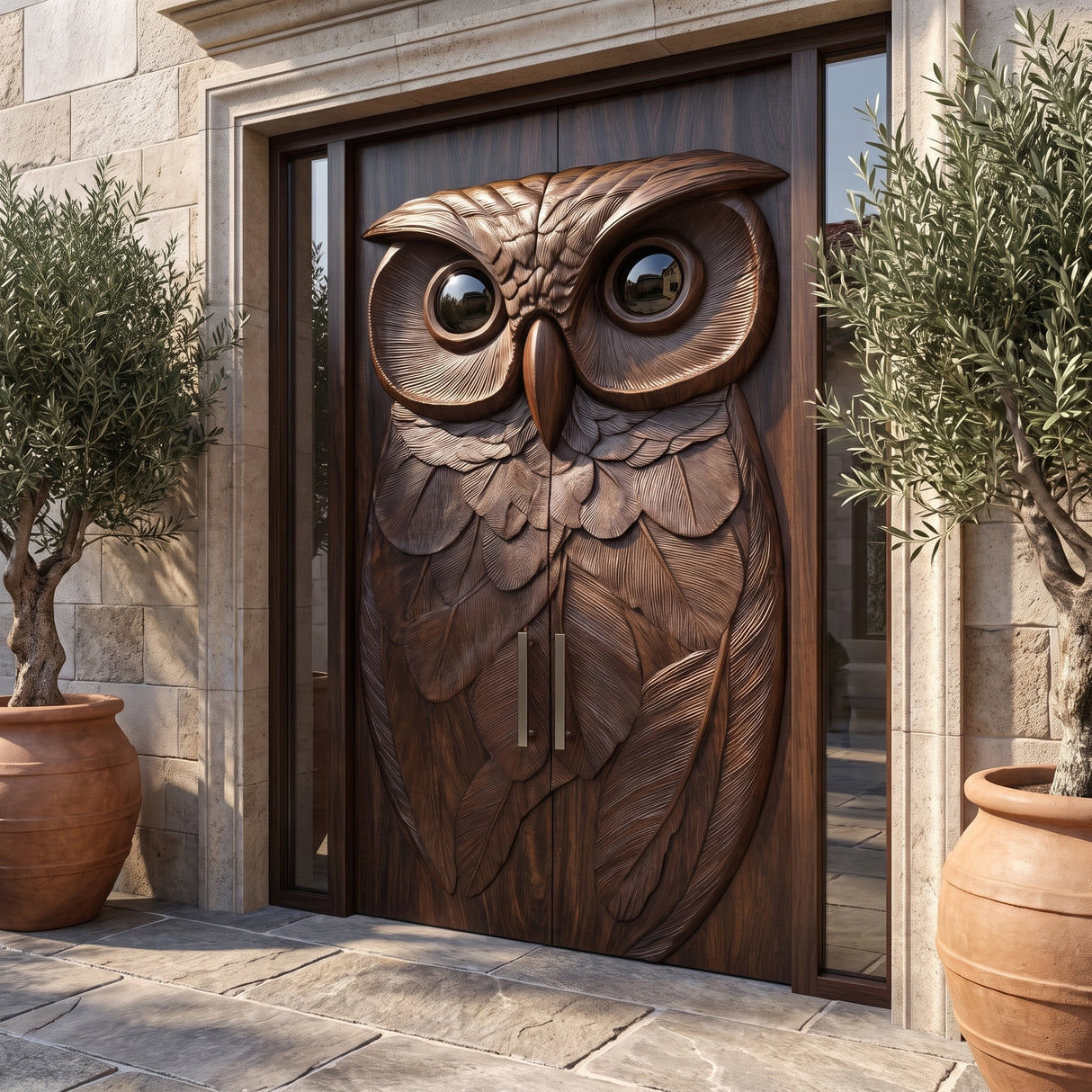 Nocteon Handcrafted Solid Wood Owl Double Doors