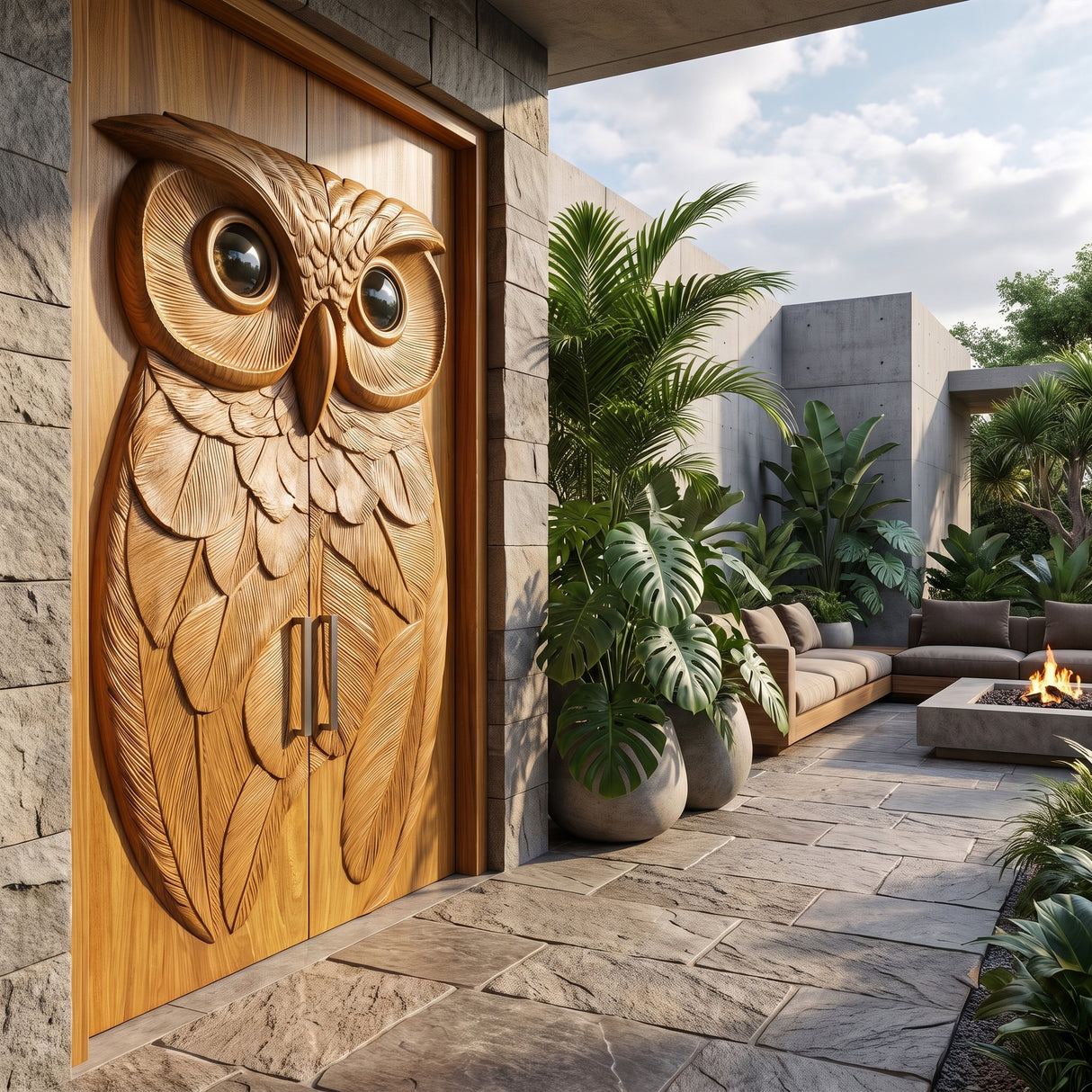 Nocteon Handcrafted Solid Wood Owl Double Doors