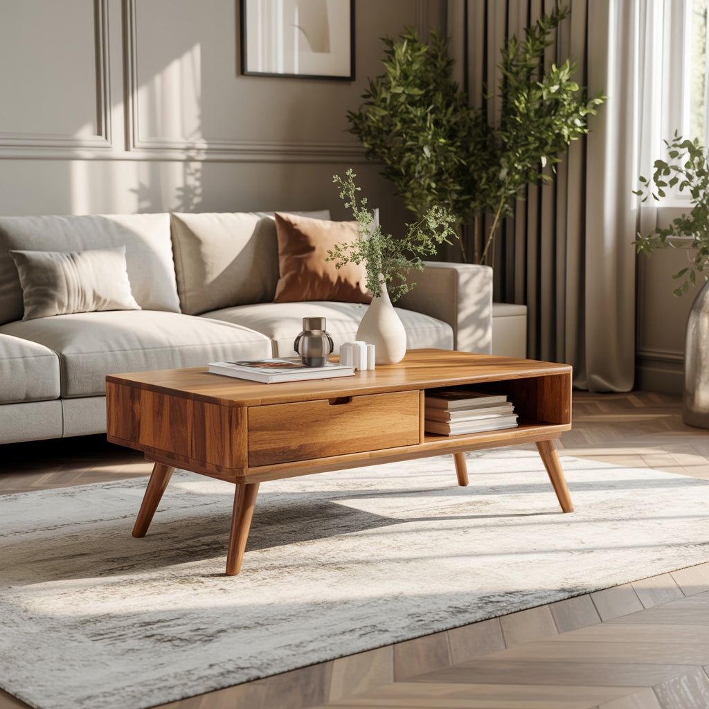 Nordell Solid Wood Coffee Table with Drawer Storage