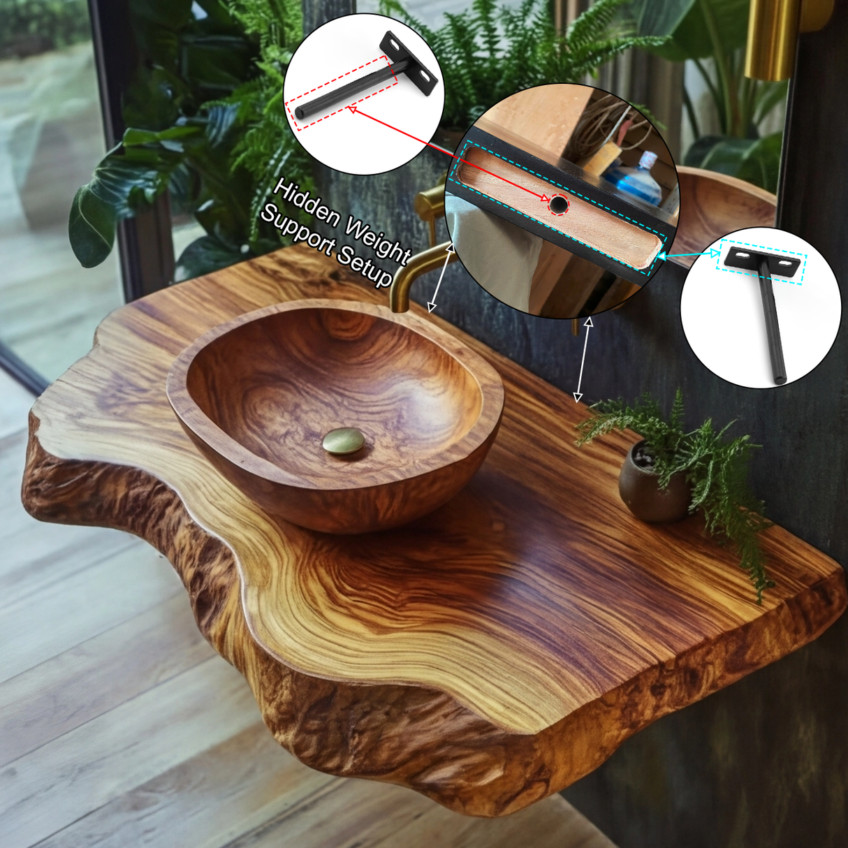 Norevia Live Edge Solid Wood Floating Bathroom Vanity SPA353543 - Timberustic Floating Bathroom Vanity