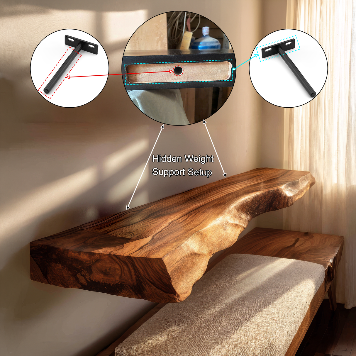Norvain Live Edge Solid Wood Floating Shelf SPA802314 - Timberustic Floating Shelf