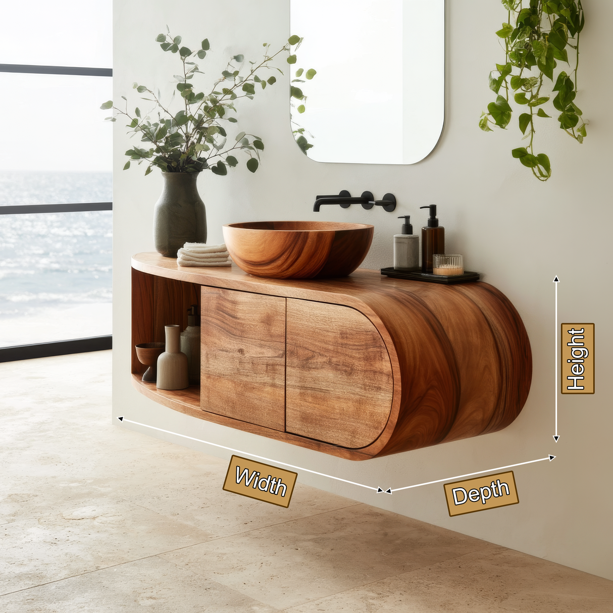 Norvane Curved Solid Wood Floating Bathroom Vanity with Drawers SPA359911 - Timberustic Floating Bathroom Vanity With Drawers