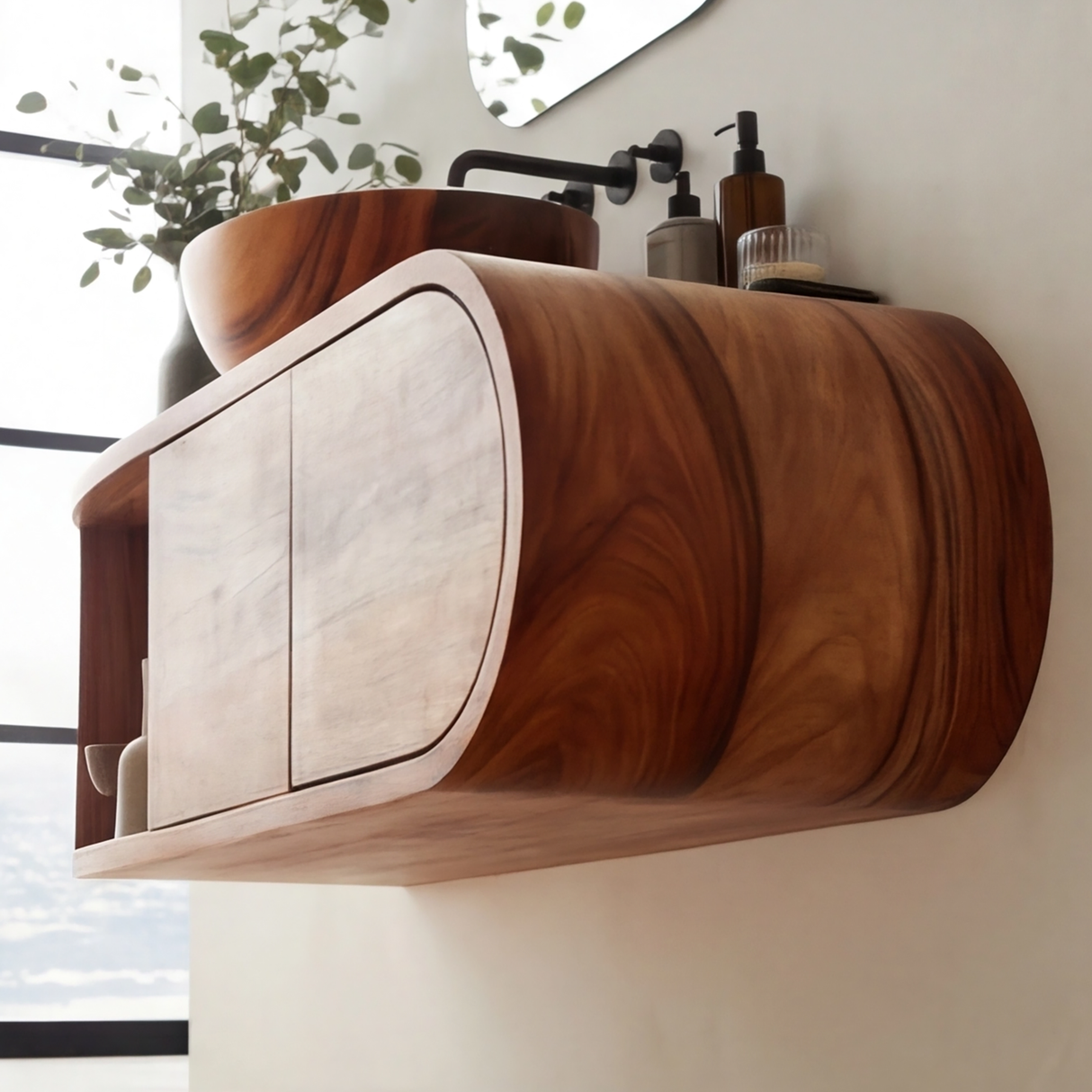 Norvane Curved Solid Wood Floating Bathroom Vanity with Drawers SPA359911 - Timberustic Floating Bathroom Vanity With Drawers