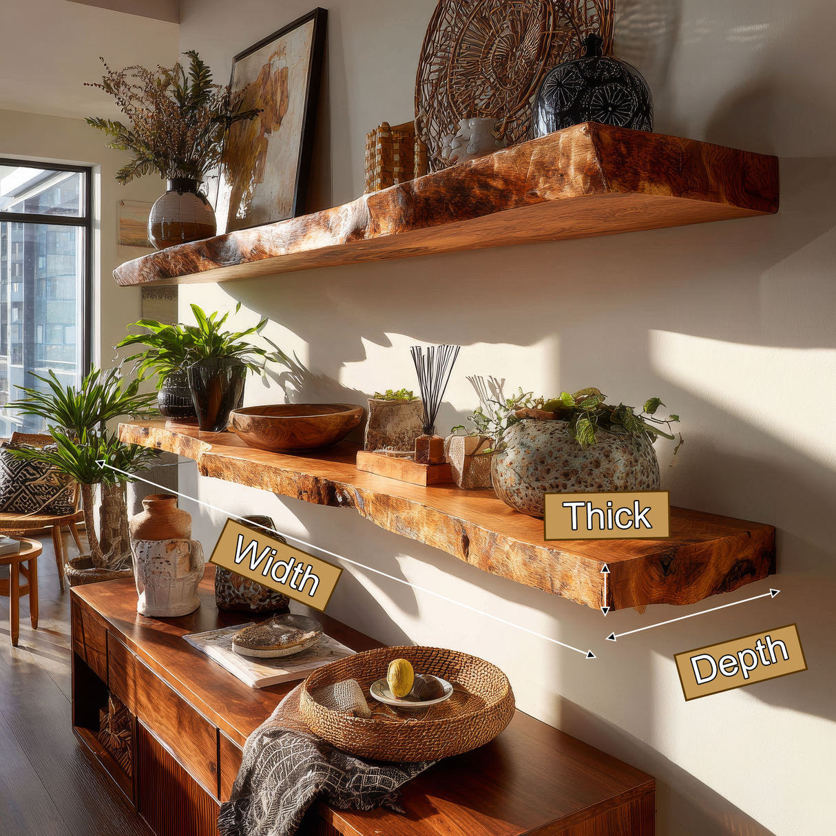 Norvane Live Edge Solid Wood Floating Shelf SPA129236 - Timberustic Floating Shelf