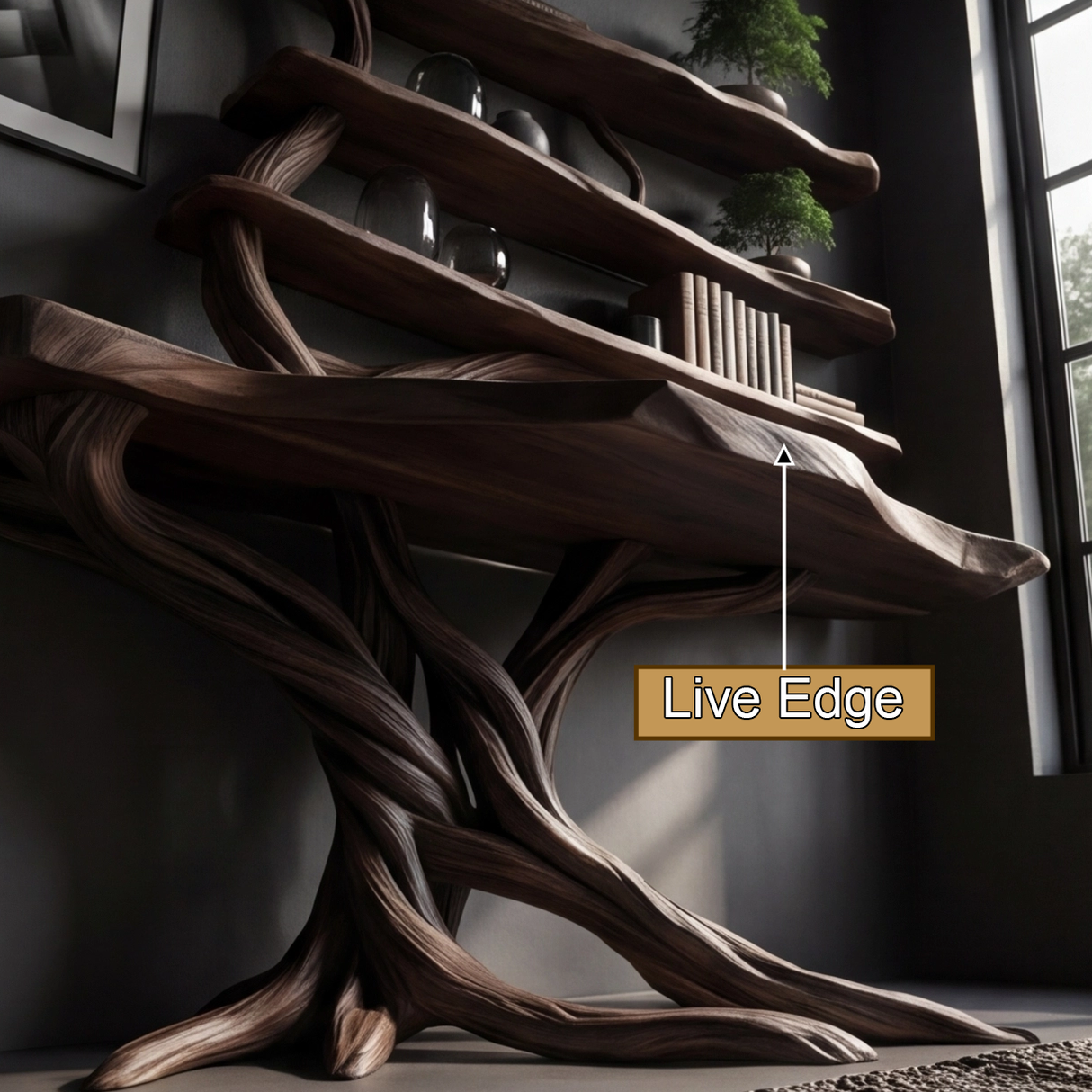 Norvane Sculpted Solid Wood Console Table with Shelves - Timberustic Console Table with Shelves