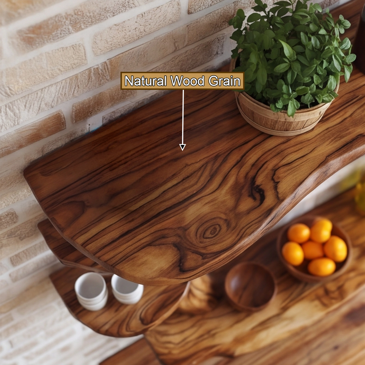 Norvaryn Live Edge Solid Wood Floating Kitchen Shelf - Timberustic Floating Kitchen Shelf