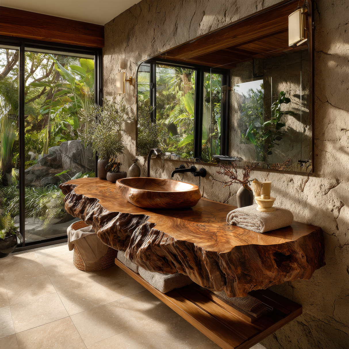 Norvian Live Edge Solid Wood Floating Bathroom Vanity SPA905613 - Timberustic Floating Bathroom Vanity