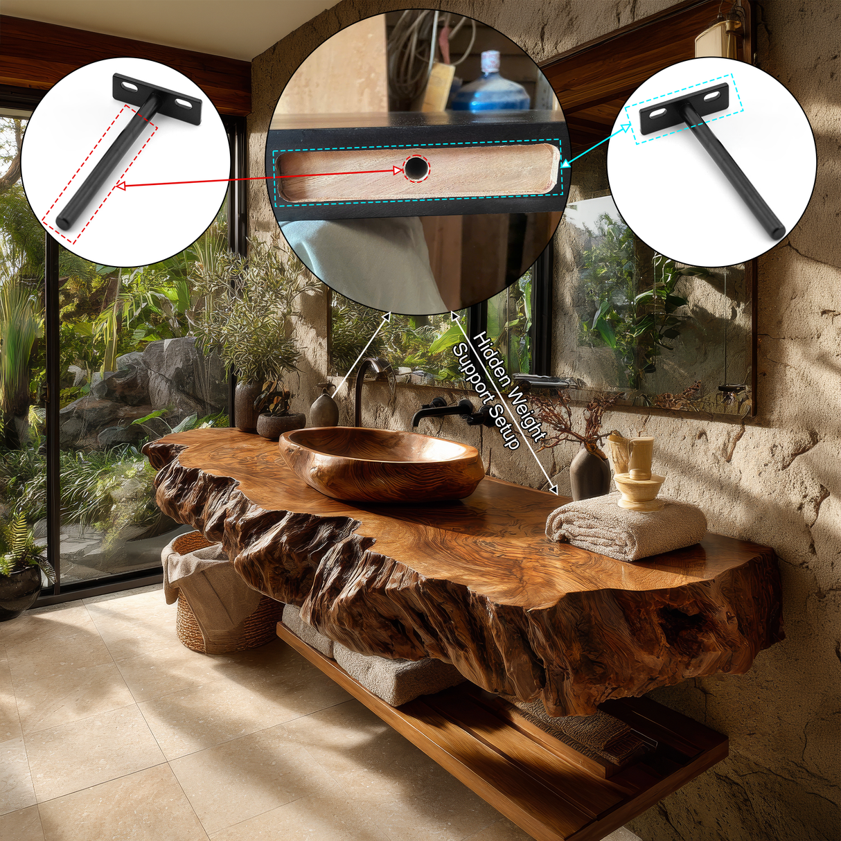 Norvian Live Edge Solid Wood Floating Bathroom Vanity SPA905613 - Timberustic Floating Bathroom Vanity