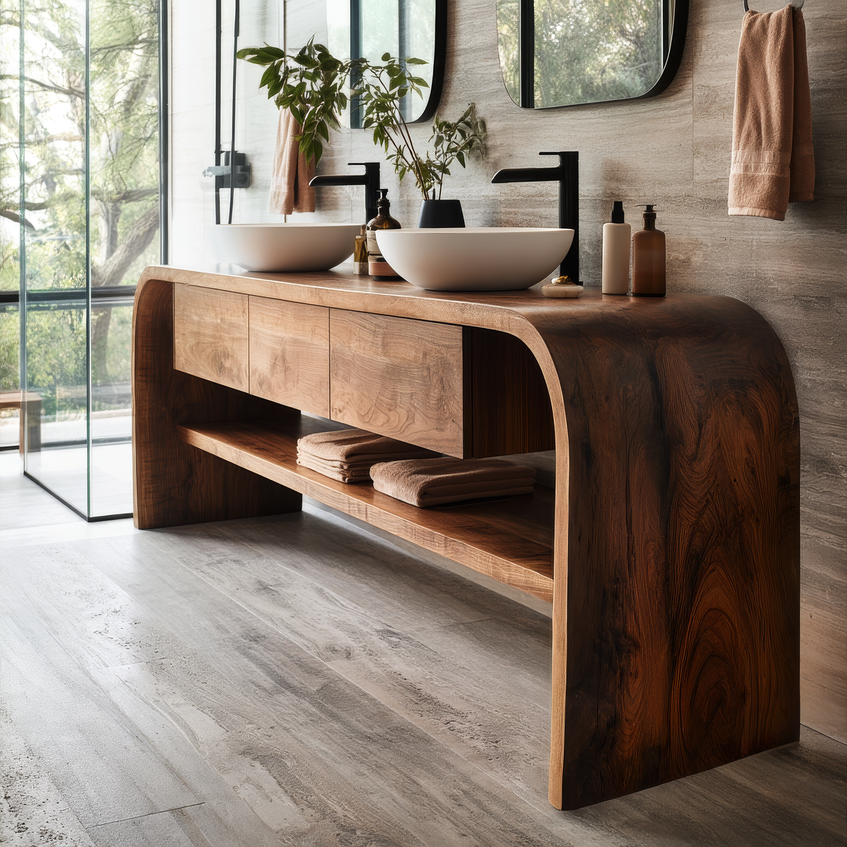 Norvian Sculpted Solid Wood Freestanding Bathroom Vanity with Drawers - Timberustic Freestanding Bathroom Vanity with Drawers