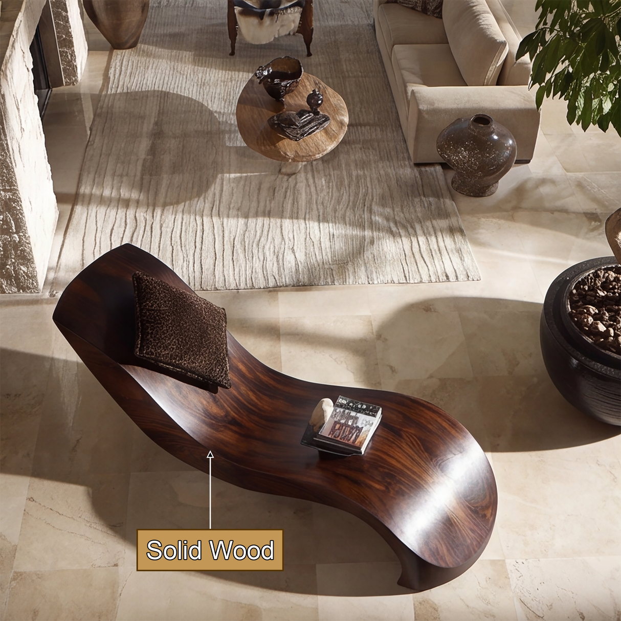 Norwyn Handcrafted Sculpted Solid Wood Chaise Lounge