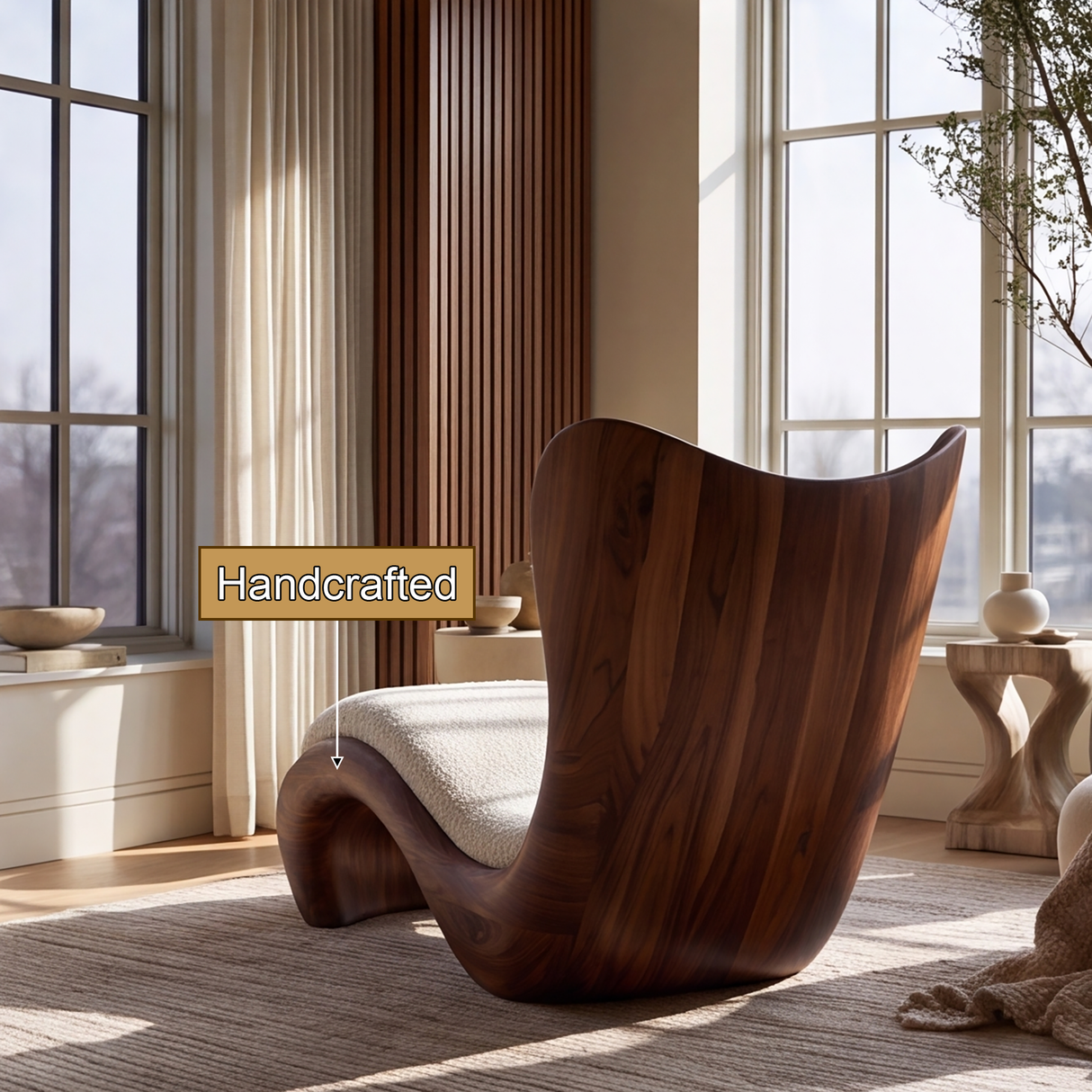 Novera Handcrafted Sculpted Solid Wood Chaise Lounge