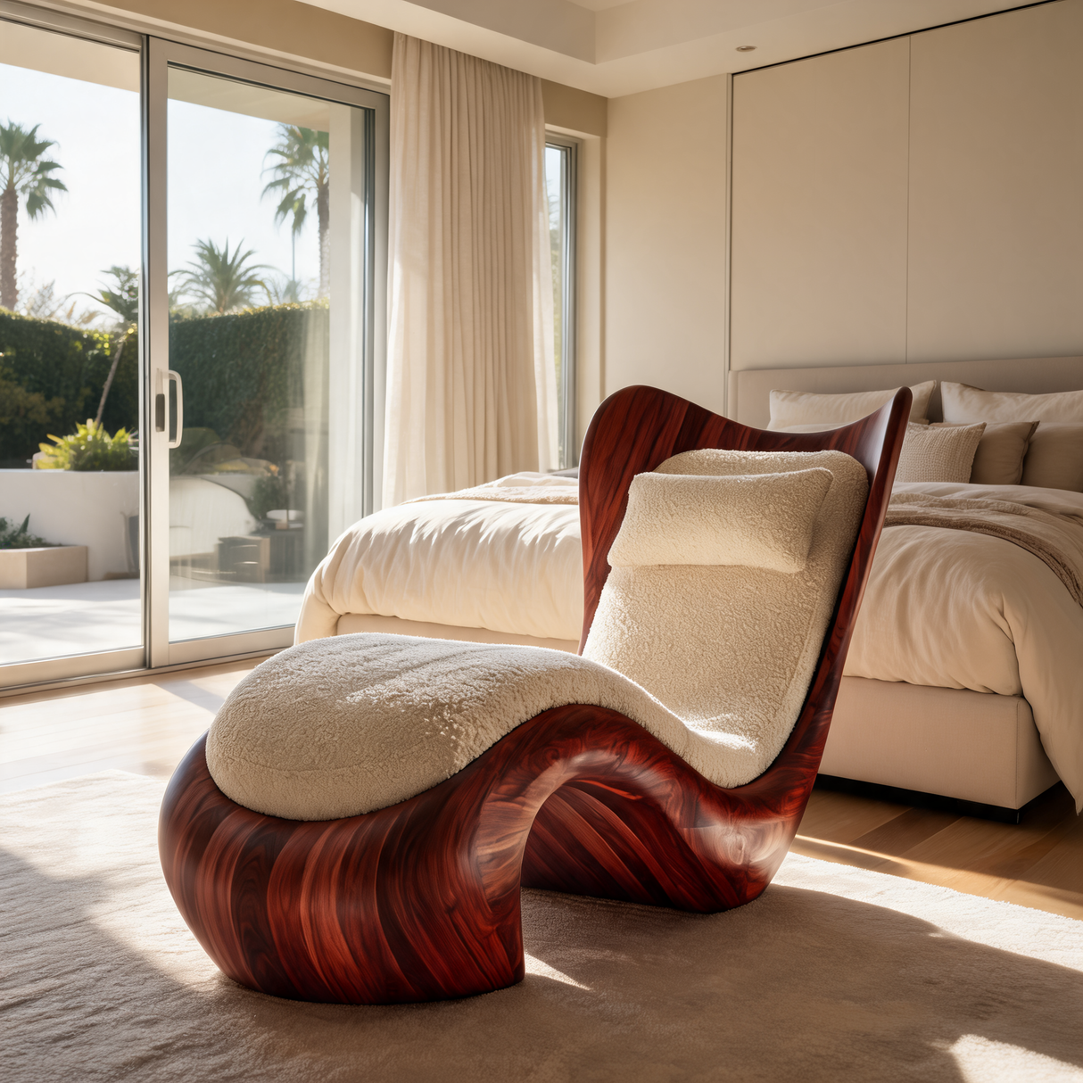Novera Handcrafted Sculpted Solid Wood Chaise Lounge