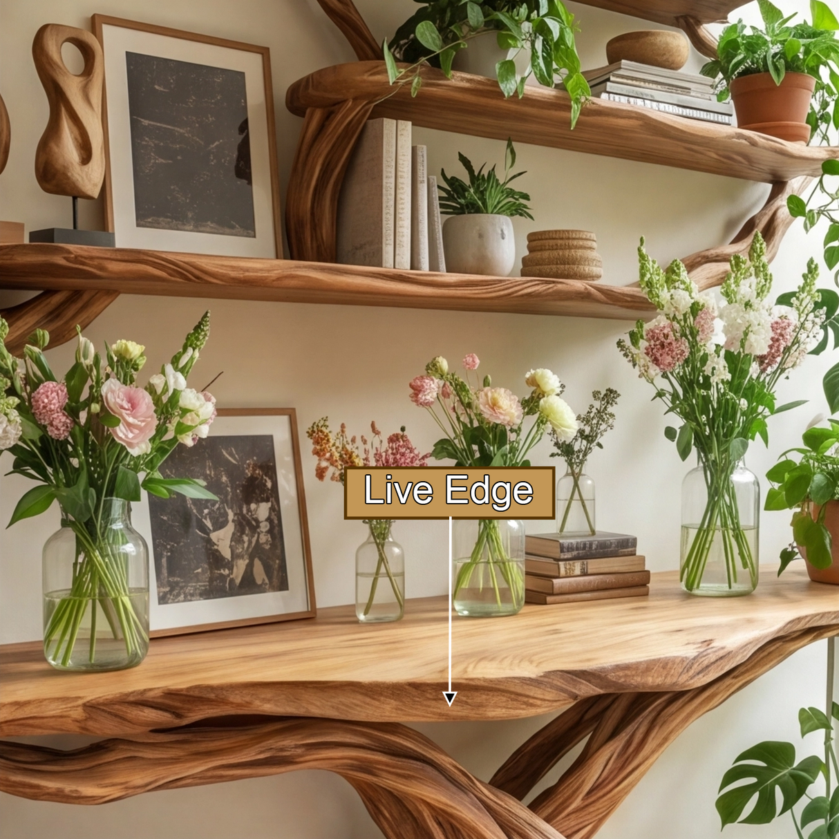 Nythera Sculpted Solid Wood Console Table with Shelves - Timberustic Console Table with Shelves