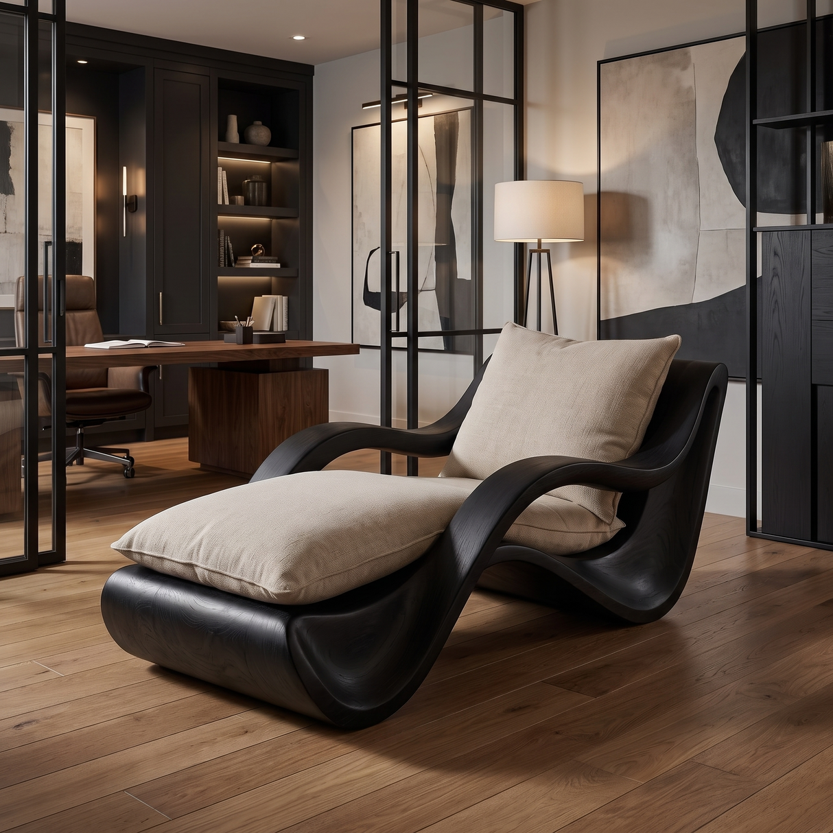 Nytheris Handcrafted Sculpted Solid Wood Chaise Lounge