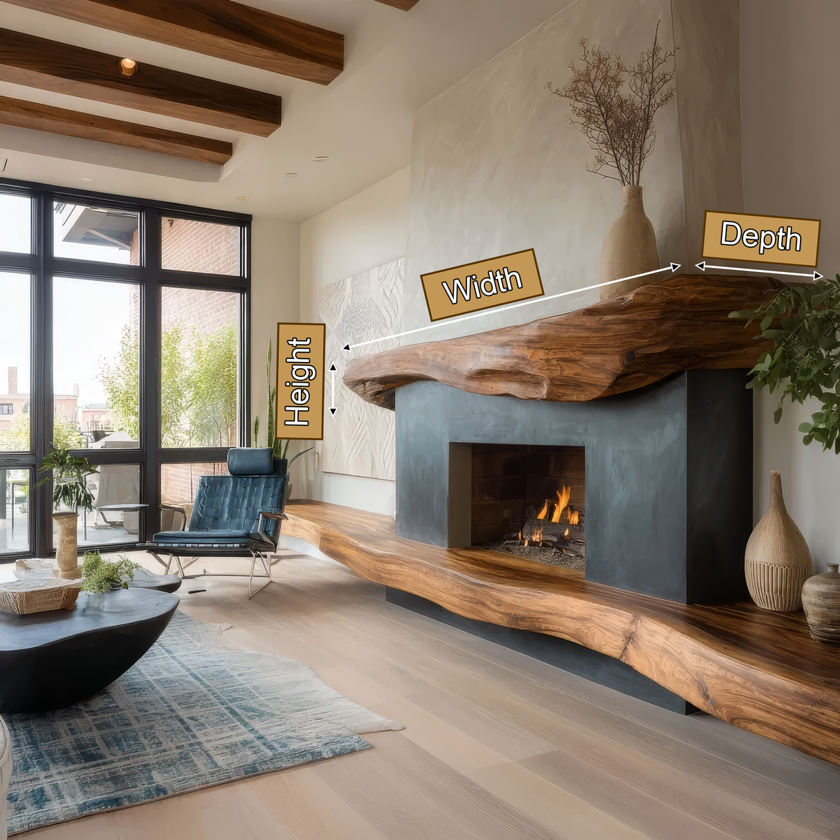 Oakmere Handcrafted Live Edge Solid Wood Fireplace Mantel Shelf SPA214361 - Timberustic Fireplace Mantel Shelf