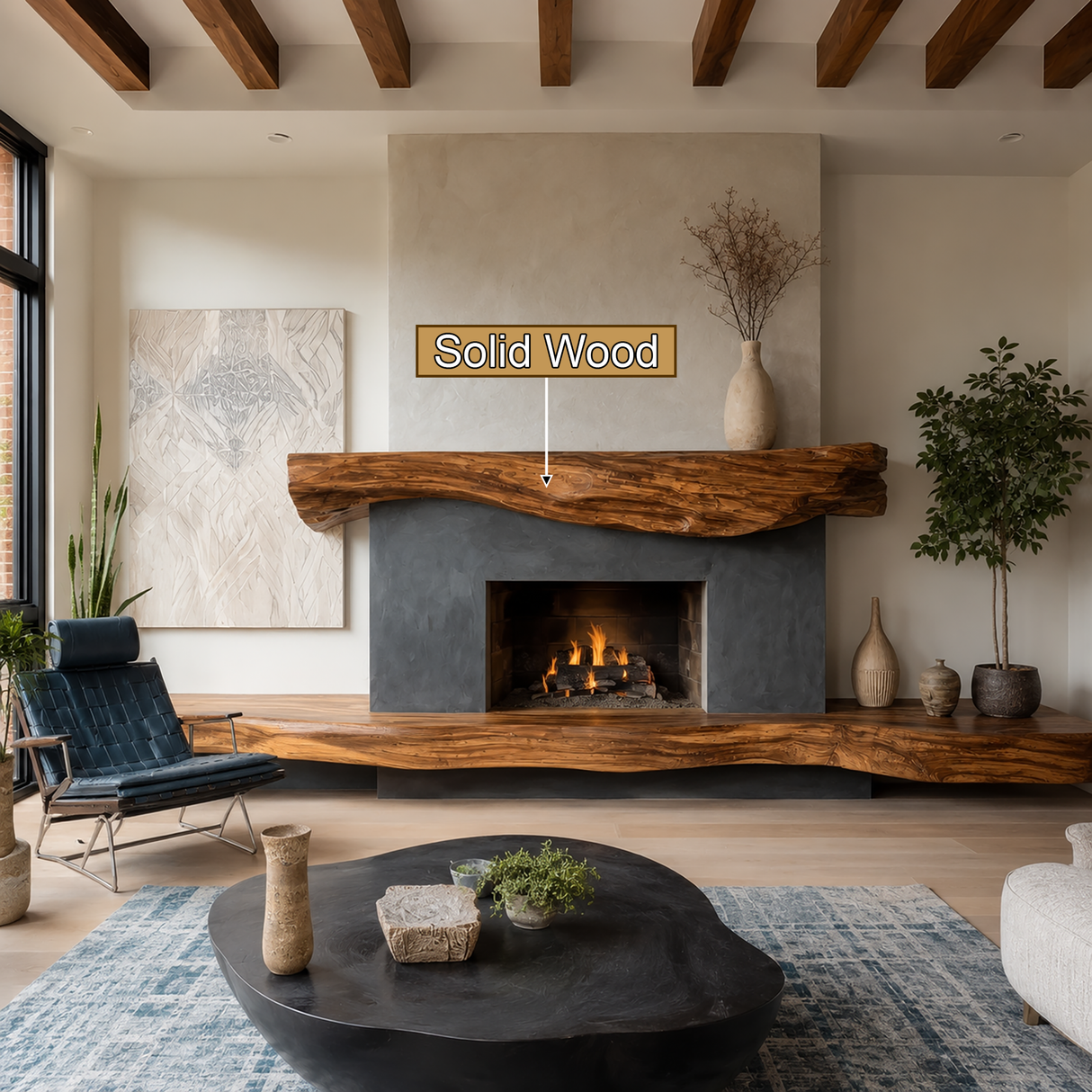Oakmere Handcrafted Live Edge Solid Wood Fireplace Mantel Shelf SPA214361