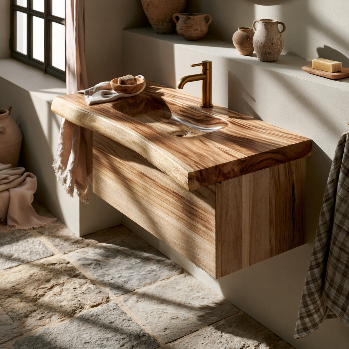 Oakmere Handcrafted Solid Wood Floating Bathroom Vanity with Drawers
