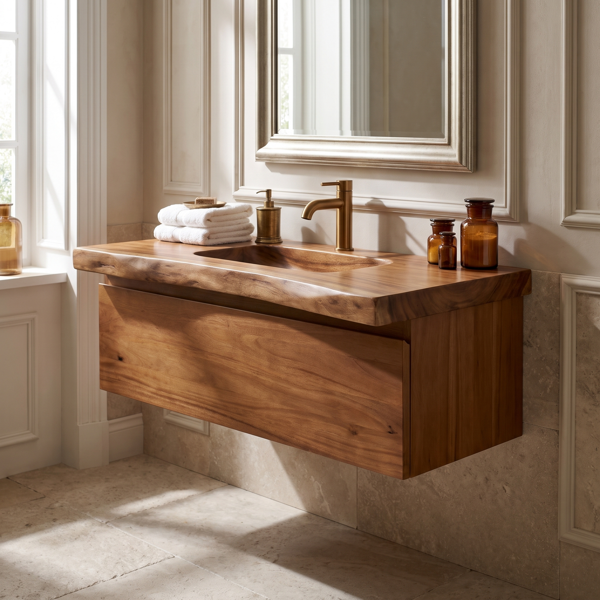 Oakmere Handcrafted Solid Wood Floating Bathroom Vanity with Drawers - Timberustic Floating Bathroom Vanity With Drawers