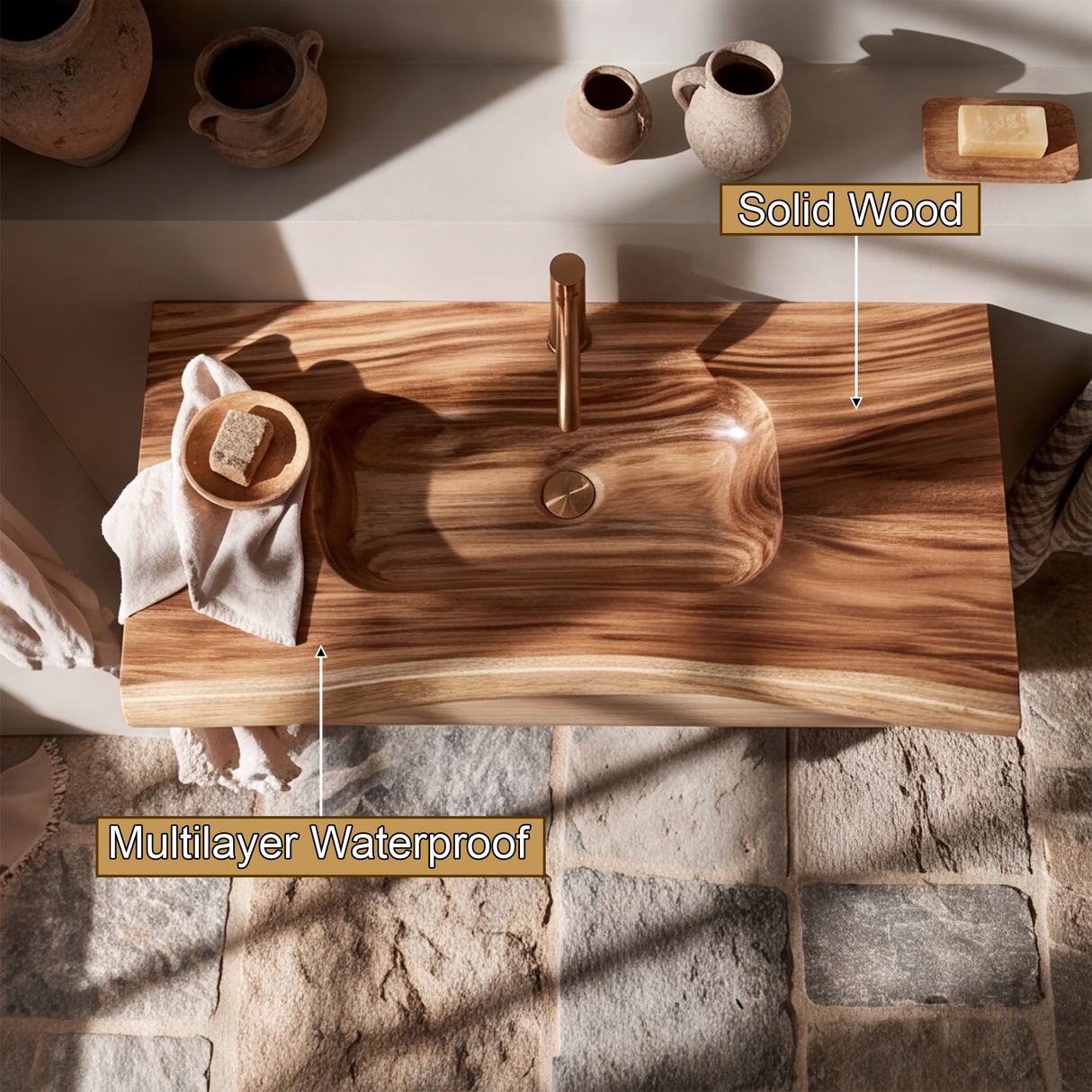 Oakmere Handcrafted Solid Wood Floating Bathroom Vanity with Drawers