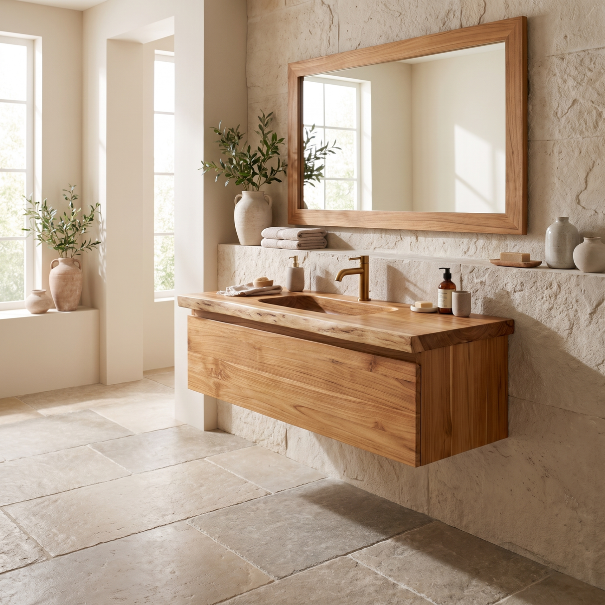 Oakmere Handcrafted Solid Wood Floating Bathroom Vanity with Drawers - Timberustic Floating Bathroom Vanity With Drawers