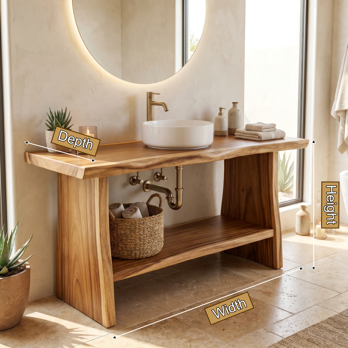 Oakmere Solid Wood Freestanding Bathroom Vanity with Open Storage