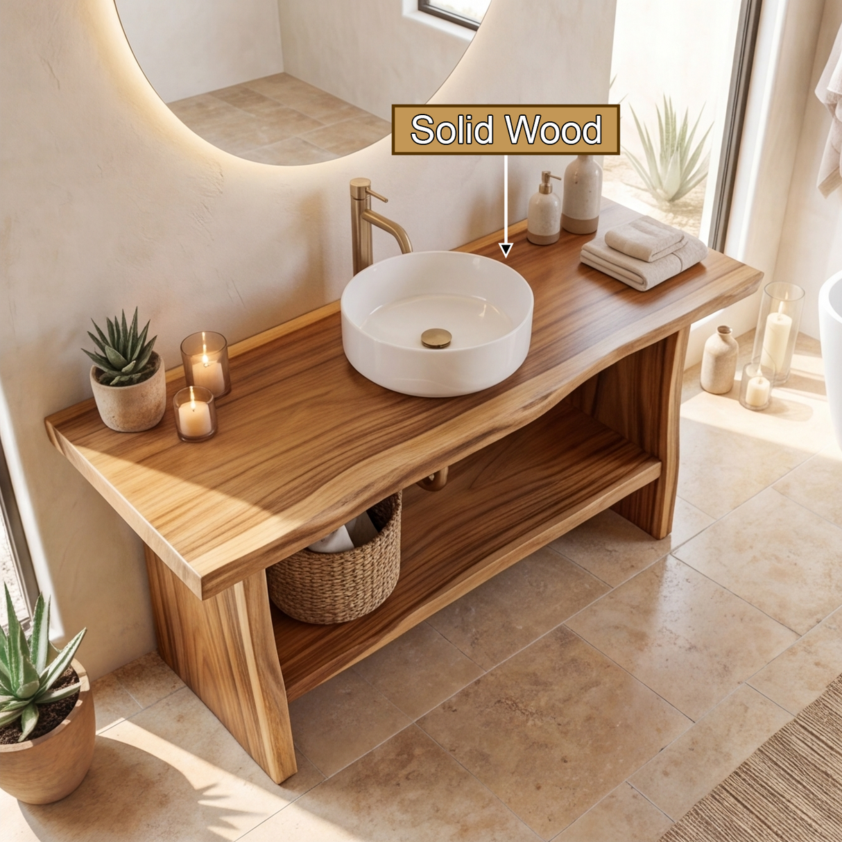 Oakmere Solid Wood Freestanding Bathroom Vanity with Open Storage