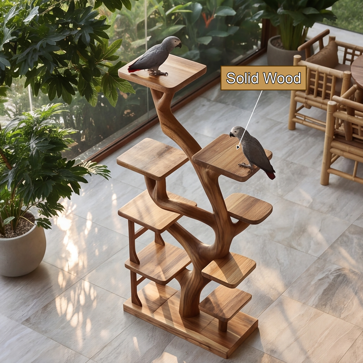 Oakspire Handcrafted Tree Branch Parrot Stand SPA437045 - Timberustic Tree Branch Parrot Stand